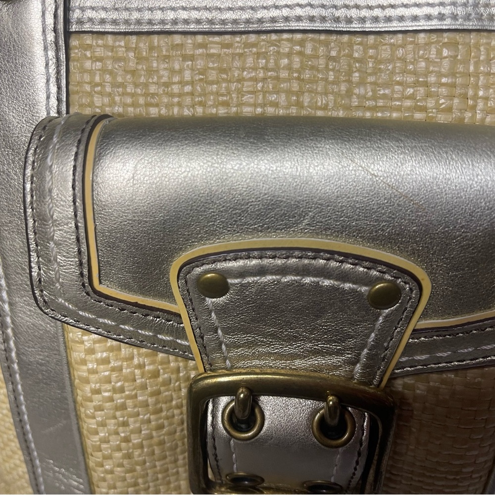 COACH Legacy Straw Purse Gold Leather Shoulder HandBag Tote Large L05K-113 - Picture 4 of 10